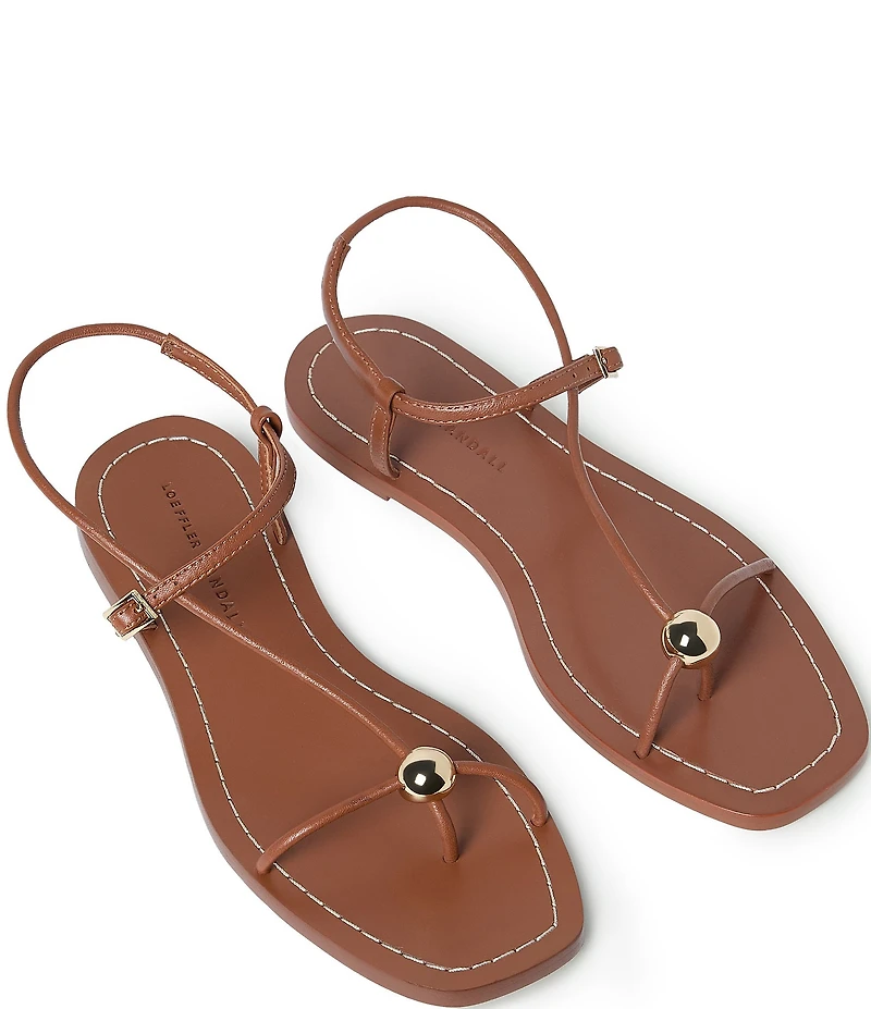 Loeffler Randall Lara Leather Hardware Ankle Strap Flat Sandals