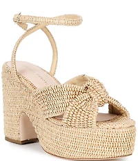 Loeffler Randall Liza Raffia Ankle Strap High Heel Platform Sandals
