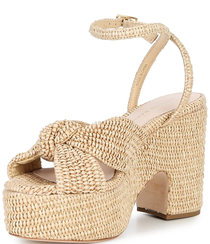 Loeffler Randall Liza Raffia Ankle Strap High Heel Platform Sandals