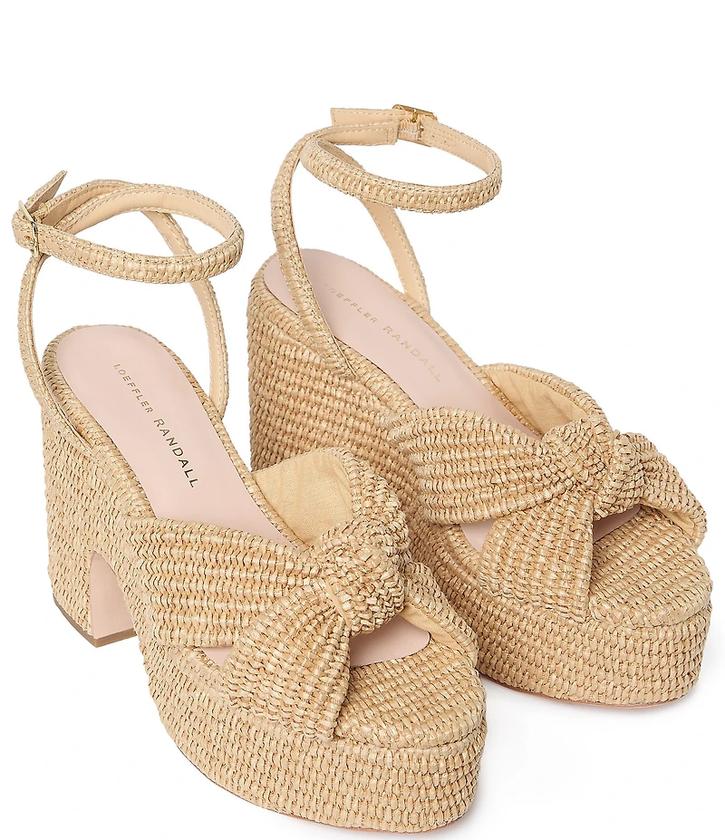 Loeffler Randall Liza Raffia Ankle Strap High Heel Platform Sandals