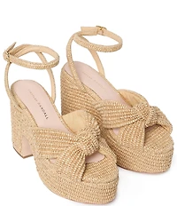 Loeffler Randall Liza Raffia Ankle Strap High Heel Platform Sandals