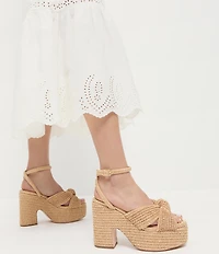 Loeffler Randall Liza Raffia Ankle Strap High Heel Platform Sandals