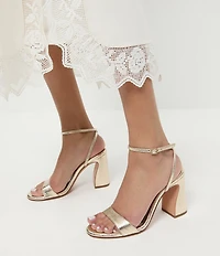 Loeffler Randall Malia Metallic Leather Ankle Strap Block Heel Dress Sandals