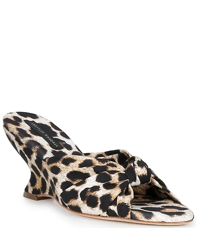 Loeffler Randall Marsy Silk Leopard Slip On Wedge Sandals