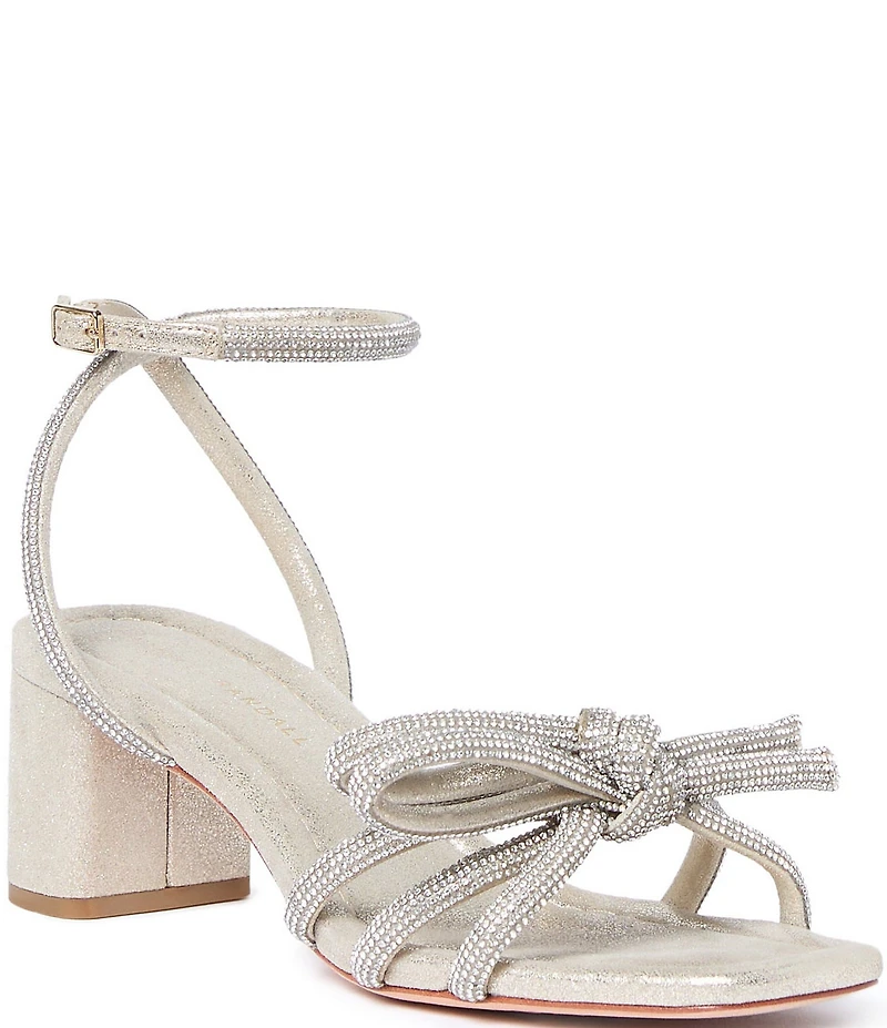 Loeffler Randall Mikel Suede Rhinestone Embellished Bow Ankle Strap Dress Sandals