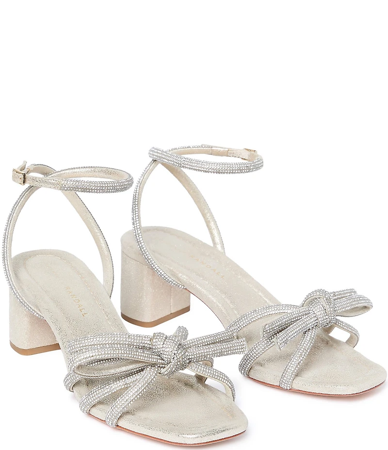 Loeffler Randall Mikel Suede Rhinestone Embellished Bow Ankle Strap Dress Sandals