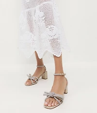 Loeffler Randall Mikel Suede Rhinestone Embellished Bow Ankle Strap Dress Sandals