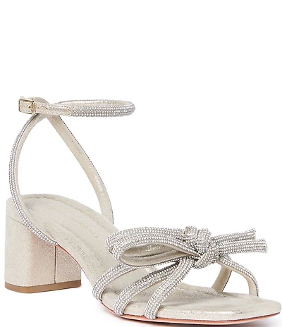Loeffler Randall Mikel Suede Rhinestone Embellished Bow Ankle Strap Dress Sandals