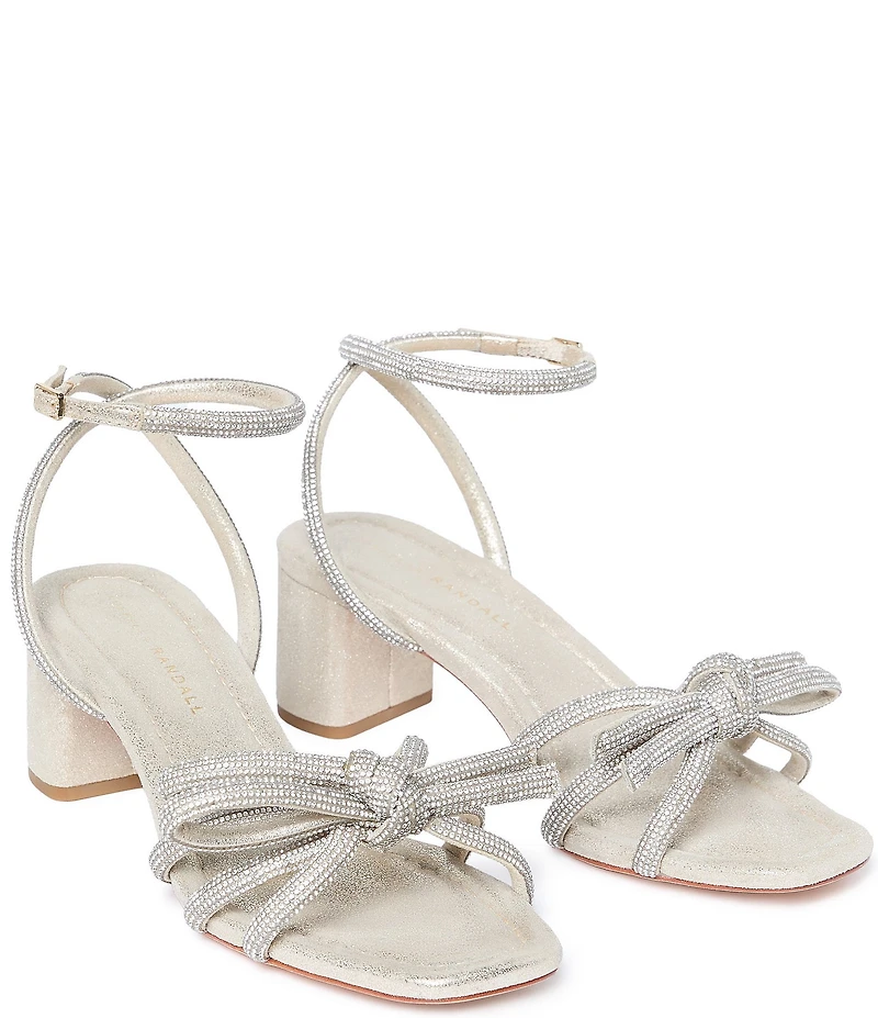 Loeffler Randall Mikel Suede Rhinestone Embellished Bow Ankle Strap Dress Sandals
