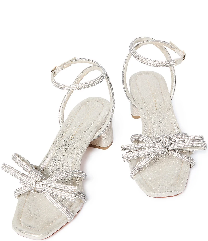 Loeffler Randall Mikel Suede Rhinestone Embellished Bow Ankle Strap Dress Sandals