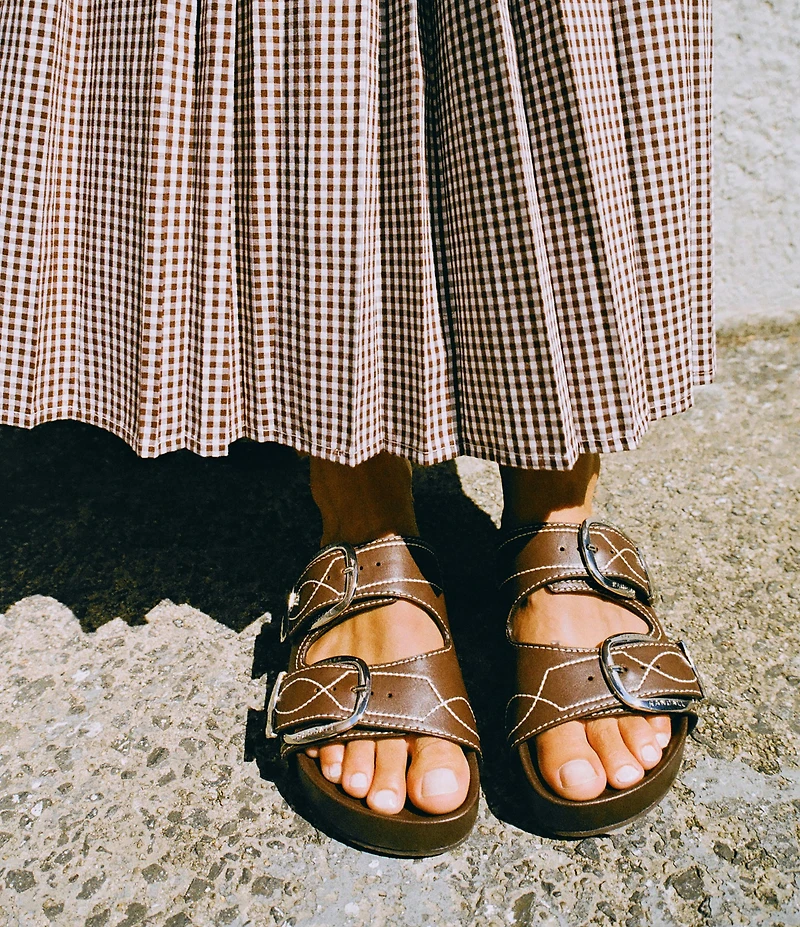 Loeffler Randall Nico Stitched Leather Banded Footbed Sandals