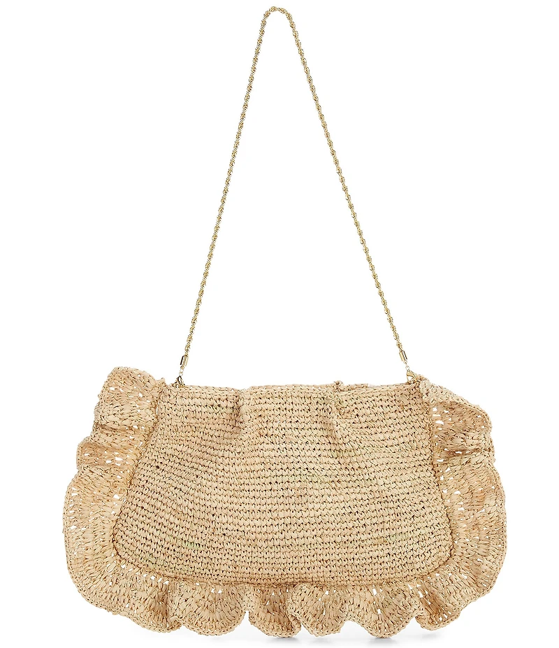 Loeffler Randall Raffia Mavis Ruffle Trim Flat Clutch Bag