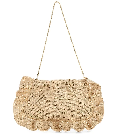 Loeffler Randall Raffia Mavis Ruffle Trim Flat Clutch Bag