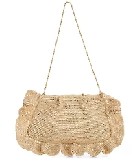 Loeffler Randall Raffia Mavis Ruffle Trim Flat Clutch Bag