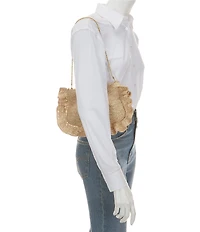 Loeffler Randall Raffia Mavis Ruffle Trim Flat Clutch Bag