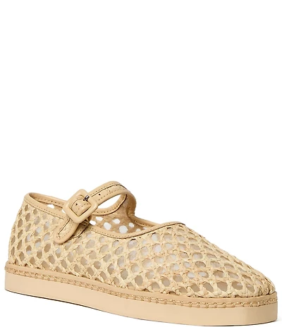 Loeffler Randall Rita Crochet Raffia Mary Jane Flats