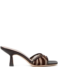 Loeffler Randall Tavia Zebra Print Mesh Banded Kitten Heel Sandals