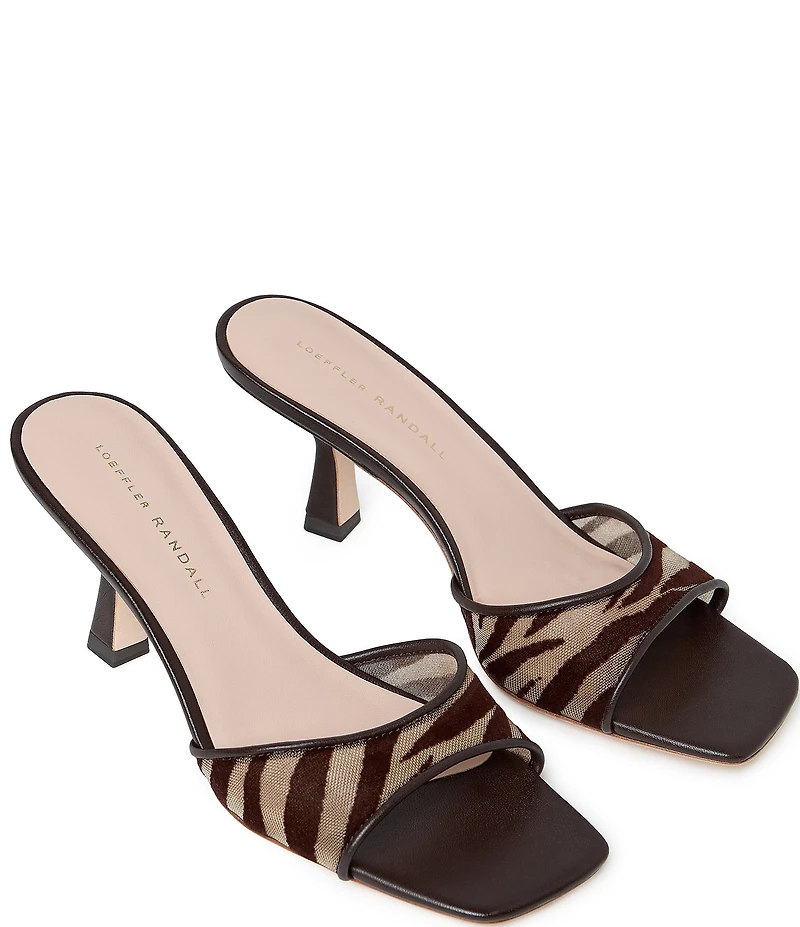 Loeffler Randall Tavia Zebra Print Mesh Banded Kitten Heel Sandals