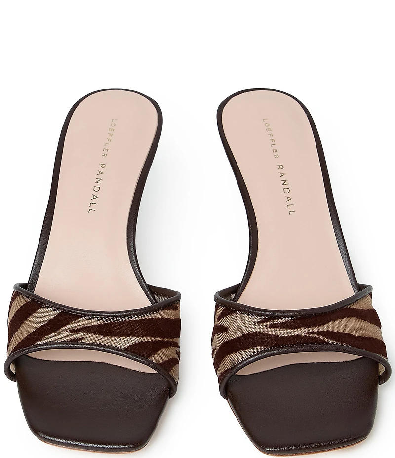 Loeffler Randall Tavia Zebra Print Mesh Banded Kitten Heel Sandals