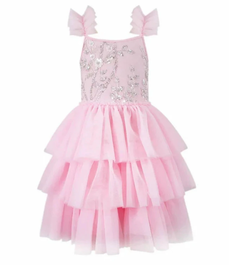 Lola + The Boys Girls Sleeveless Beaded Tiered Tulle Dress