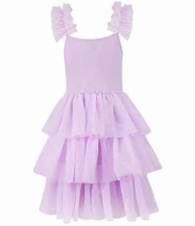 Lola + The Boys Girls Sleeveless Beaded Tiered Tulle Dress