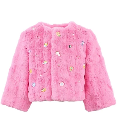 Lola + The Boys Girls Cutie Charms Faux Fur Jacket