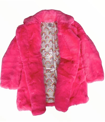 Lola + The Boys Girls Heart Button Faux Fur Coat