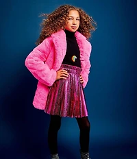 Lola + The Boys Girls Heart Button Faux Fur Coat