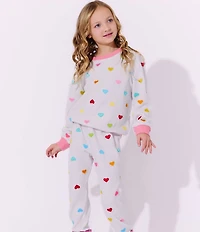 Lola + The Boys Girls I Love You Ribbed Knit Heart Long Sleeve Crew Pullover & Matching Jogger Pants Set