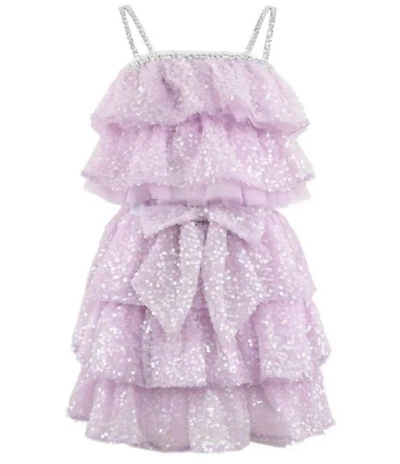 Lola + The Boys Girls Lavender Sequin Bow Layered Set Dress