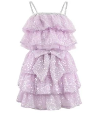 Lola + The Boys Girls Lavender Sequin Bow Layered Set Dress