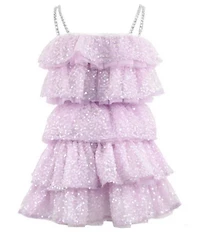 Lola + The Boys Girls Lavender Sequin Bow Layered Set Dress
