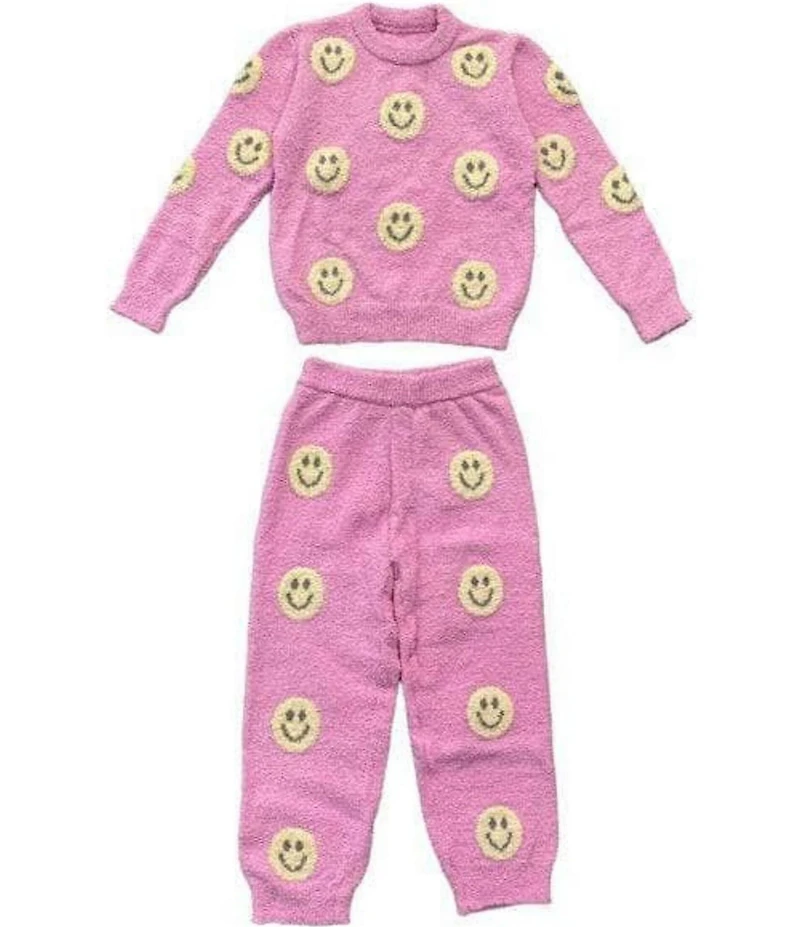 Lola + The Boys Girls Pinky Fuzzy Emoji Pullover & Jogger Set
