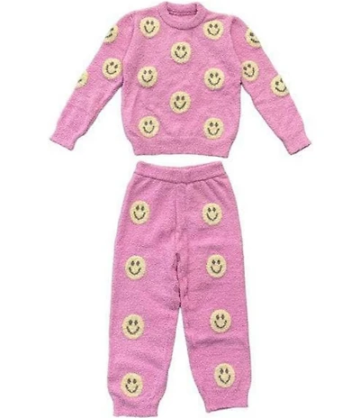 Lola + The Boys Girls Pinky Fuzzy Emoji Pullover & Jogger Set