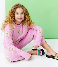 Lola + The Boys Girls Pinky Fuzzy Emoji Pullover & Jogger Set