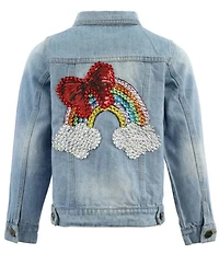 Lola + The Boys Girls Rainbow Bow Gem Denim Jacket