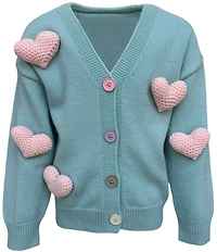 Lola + The Boys Girls Rainbow Plush Heart Cardigan