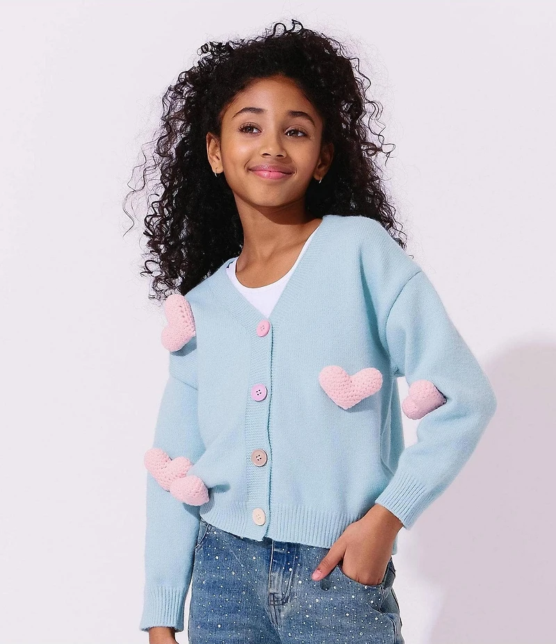 Lola + The Boys Girls Rainbow Plush Heart Cardigan