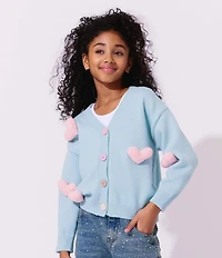 Lola + The Boys Girls Rainbow Plush Heart Cardigan
