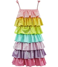 Lola + The Boys Girls Rainbow Tiered Shimmer Dress
