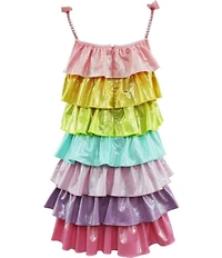 Lola + The Boys Girls Rainbow Tiered Shimmer Dress