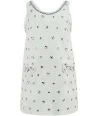 Lola + The Boys Girls Rhinestone Heart Embellished Bow Back Denim Dress