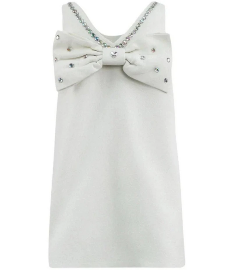 Lola + The Boys Girls Rhinestone Heart Embellished Bow Back Denim Dress