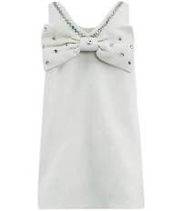 Lola + The Boys Girls Rhinestone Heart Embellished Bow Back Denim Dress