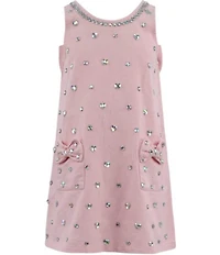 Lola + The Boys Girls Rhinestone Heart Embellished Bow Back Denim Dress