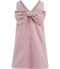 Lola + The Boys Girls Rhinestone Heart Embellished Bow Back Denim Dress