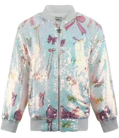 Lola + The Boys Girls Sequin Bow Bomber Jacket