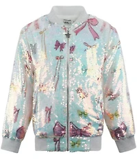 Lola + The Boys Girls Sequin Bow Bomber Jacket