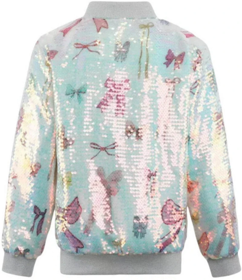 Lola + The Boys Girls Sequin Bow Bomber Jacket
