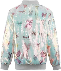 Lola + The Boys Girls Sequin Bow Bomber Jacket